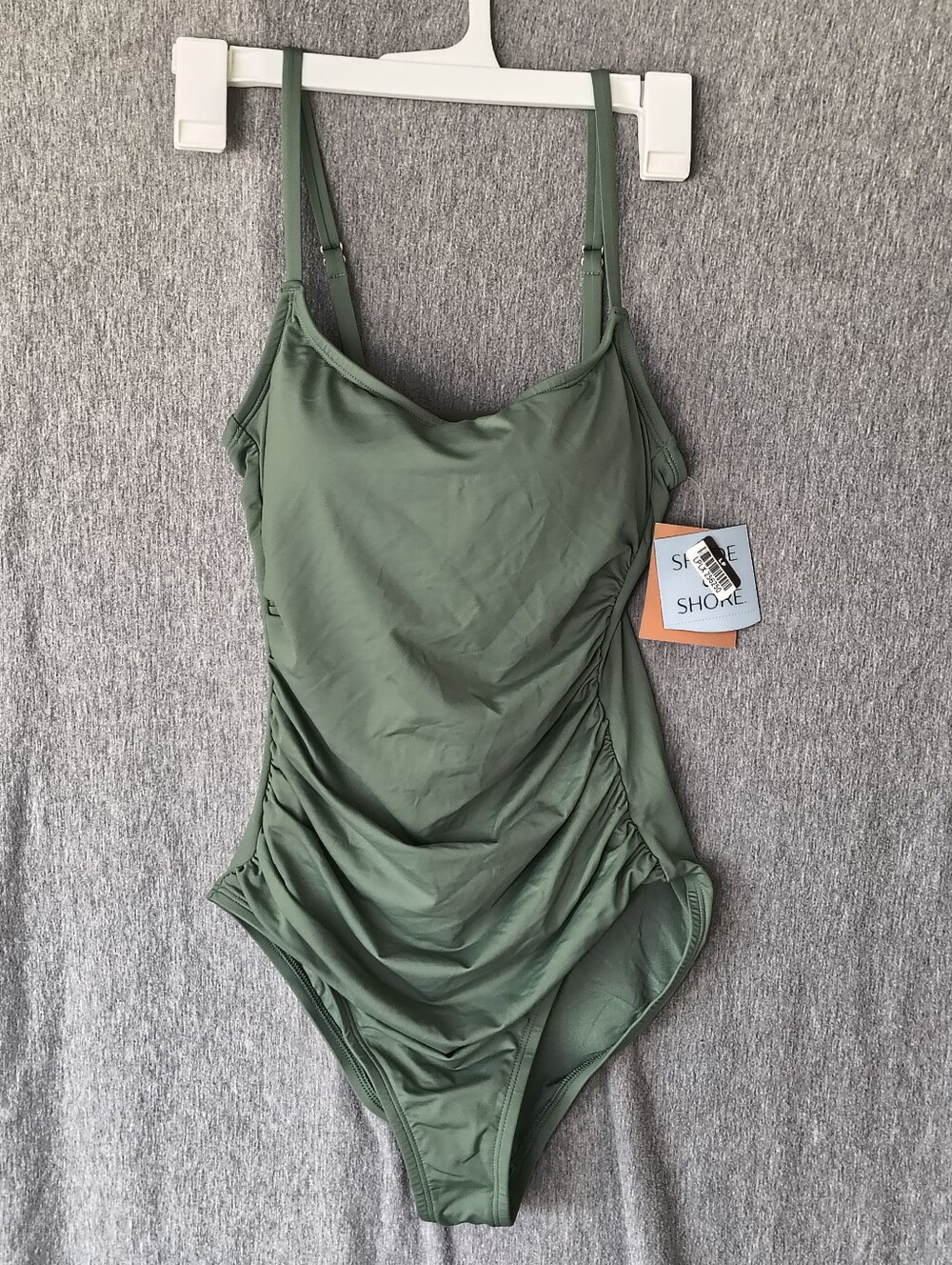 Shade & Shore Women’s Smoothing Shirred One‑Piece – Green (Size M)